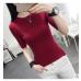 OHCLOTHINGnew style2019 half sleeve cotton Crewneck sweater female sleeve head sleeve shirt five solid tight sweater thin repair