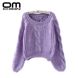 OMCHION Pull Femme 2019 Autumn Winter Twist Soft Women Sweaters And Pullovers Lantern Sleeve Short Sweater Loose Jumper SW96