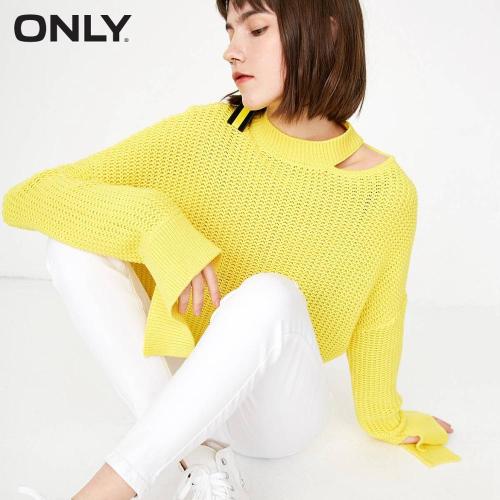 ONLY  Women's Winter Loose Neckline See-through Sexy Knitted Sweater Pullover with special cuffs|118124517