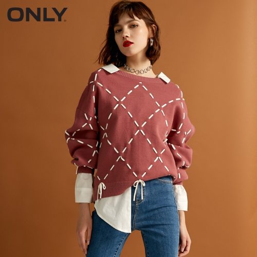 ONLY  womens' winter new loose rope lace knit sweater Trendy diamond lattice Tie-up design|118324560