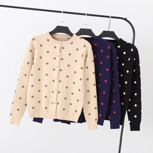 ONLYSVTER Thick Polkdot Women cardigan Spring Autumn Knitted Sweater Coat Single Breasted Outwear Female cardigans