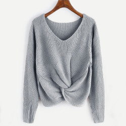 Pull femme hiver sweaters Long Sleeve Solid Color V-neck Sexy Cross Knotted Panel sweater women plus size roupa feminina