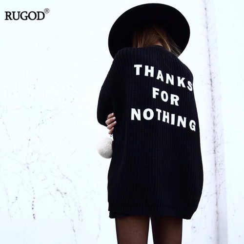 RUGOD 2019 New Arrival Autumn Winter Spring Knitted  Sweater for Women Long Letter Open Stitch Female Sweaters Cardigan Women