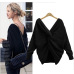 Retro 6 colors V Neck Twisted Back Sweater Women Jumpers Autumn Pullovers Casual Tops Long Sleeve Knitted Sweaters pull femme