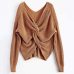 Retro 6 colors V Neck Twisted Back Sweater Women Jumpers Autumn Pullovers Casual Tops Long Sleeve Knitted Sweaters pull femme