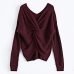 Retro 6 colors V Neck Twisted Back Sweater Women Jumpers Autumn Pullovers Casual Tops Long Sleeve Knitted Sweaters pull femme