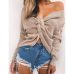 Retro 6 colors V Neck Twisted Back Sweater Women Jumpers Autumn Pullovers Casual Tops Long Sleeve Knitted Sweaters pull femme