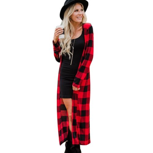 Rogi Summer Autumn Plaid Long Cardigan Women 2019 Casual Long Sleeve Cardigan Fashion Patchwork Color Block Slim Lady Outerwear