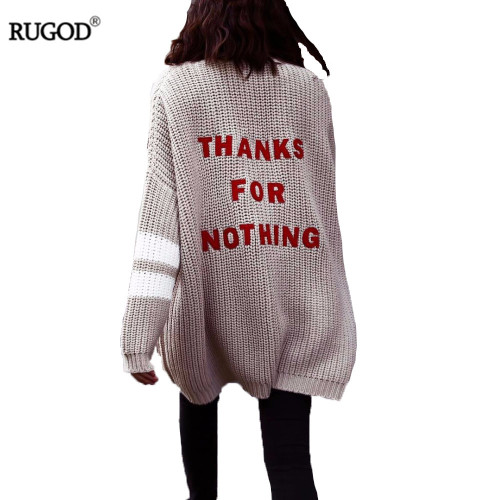 Rugod 2018 Fashion Letter Embroidery Cardigan Feminino Women Winter Warm Sweater Female Casual Long Cardigan Poncho Pull Femme