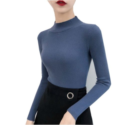 SVOKOR Sweater Women Solid Slim Half-neckline Warm Knitwear Winter Long Sleeve Turtleneck Top