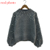 Simenual Autumn winter 2018 women sweaters and pullovers bead lantern sleeve knitted sweater pullover female grey slim jumpers