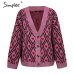 Simplee Heart print ladies knitted cardigan female Casual Single breasted jumper 2018 Autumn winter oversized women sweater tops