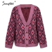 Simplee Heart print ladies knitted cardigan female Casual Single breasted jumper 2018 Autumn winter oversized women sweater tops