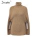 Simplee Knitted turtleneck cloak sweater Women Camel casual pullover Autumn winter streetwear women sweaters and pullovers 2018