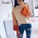 Simplee Patchwork turtleneck knitted sweaters female Casual long sleeve korean pullover jumper Women streetwear ladies sweater