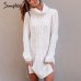 Simplee Turtleneck high split knitting pullover Autumn winter long sleeve leisure sweater dress women pull streetwear jumper