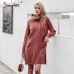 Simplee Turtleneck high split knitting pullover Autumn winter long sleeve leisure sweater dress women pull streetwear jumper