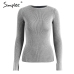 Simplee White knitted pullover sweater women Sexy elastic long sleeve knitting pullover Casual autumn winter jumper pullover