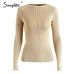 Simplee White knitted pullover sweater women Sexy elastic long sleeve knitting pullover Casual autumn winter jumper pullover