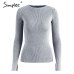 Simplee White knitted pullover sweater women Sexy elastic long sleeve knitting pullover Casual autumn winter jumper pullover