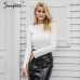 Simplee White knitted pullover sweater women Sexy elastic long sleeve knitting pullover Casual autumn winter jumper pullover