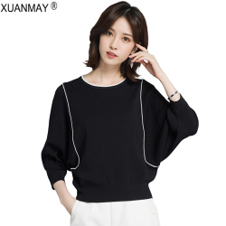 Spring Round neck Striped Knit Sweater Fashion and elegant White Sweater 2019 Brand Design black Spring Knitting Sweater woman