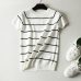 Summer Short Sleeve Striped Pullover Women Sweater Knitted 2019 Sweaters O-Neck Tops Korean Pull Femme Jumper Female White Black