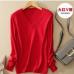 Sweater V-Neck Women Fashion Autumn Cashmere Wool Knit Sweater V-Neck Solid Slim Sexy Pullovers Coat Female Blouse Knit Sweater