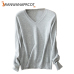 Sweater V-Neck Women Fashion Autumn Cashmere Wool Knit Sweater V-Neck Solid Slim Sexy Pullovers Coat Female Blouse Knit Sweater