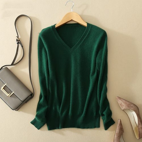 Sweater V-Neck Women Fashion Autumn Cashmere Wool Knit Sweater V-Neck Solid Slim Sexy Pullovers Coat Female Blouse Knit Sweater