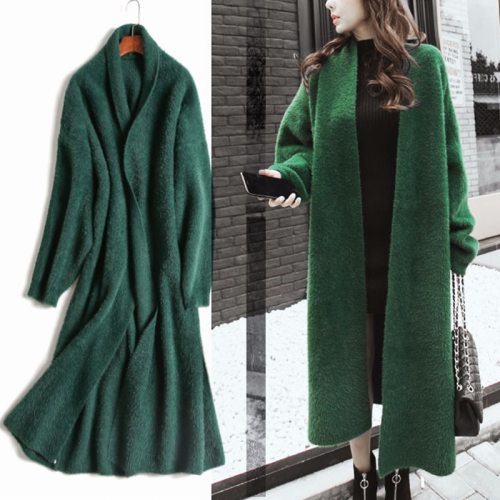 Synthetic Mink Cashmere Sweater Cardigan Women Korean Winter Coat Batwing Sleeve Knitted Long Cardigan Thick Plus Size Sweaters