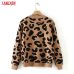 Tangada women leopard knitted sweater winter animal print winter thick long sleeve female pullovers casual tops 2X05