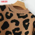 Tangada women leopard knitted sweater winter animal print winter thick long sleeve female pullovers casual tops 2X05