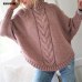 Turtleneck Sweater Women Loose Knitted Pullover Jumper Woman Winter 2019 Autumn Streetwear Plus Size Pink Pull Femme Mujer Unif