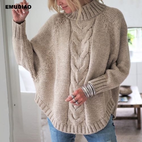 Turtleneck Sweater Women Loose Knitted Pullover Jumper Woman Winter 2019 Autumn Streetwear Plus Size Pink Pull Femme Mujer Unif