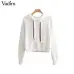 Vadim women faux diamonds beading hooded knitted sweater long sleeve stretchy solid pullovers female casual chic tops HA240