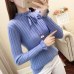 Vangull Casual Spring Slim Sweater Winter Knitted Sweater New Lace Up Flare Long Sleeve Ruffle Knitting Pullover Women Sweaters