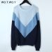 WOTWOY Autumn Winter Contrast Color Women Sweater Casual Long Sleeve Pullovers Women O-Neck Knitted Tops Women Jumper Femme Soft