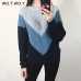 WOTWOY Autumn Winter Contrast Color Women Sweater Casual Long Sleeve Pullovers Women O-Neck Knitted Tops Women Jumper Femme Soft