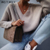 WOTWOY Autumn Winter Knit Pullovers Women Long Sleeve Basic Cashmere Sweater Women Pullover Knitted Casual Blue Female Jumper