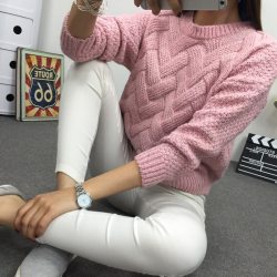 Winter O-neck Women's Sweater Jersey Woman Mohair Knitted Twisted Thick Warm Lady's Pullover 2019 College Jumper Women Pink Gray