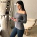 Wixra Warm and Charm Off Shoulder Knitted Sweater Women Autumn Elegant Jumper Pull Femel Winter High Stretch Knitwear Top