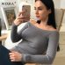 Wixra Warm and Charm Off Shoulder Knitted Sweater Women Autumn Elegant Jumper Pull Femel Winter High Stretch Knitwear Top