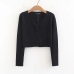 Women Lightweight Knit Button Up Crop Cardigan O Neck Matching Buttons Sweater Crop Knitting Top