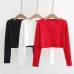 Women Lightweight Knit Button Up Crop Cardigan O Neck Matching Buttons Sweater Crop Knitting Top