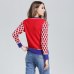 Women New vintage red leaf Jacquard  warm sweaters long sleeve o neck lurex pullovers  autumn knitted retro tops blusas C-014