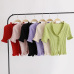 Women Ruffle Trim Crop Knit Cardigan with Short Sleeve Deep V Neck Crop Knit Tops