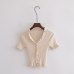 Women Ruffle Trim Crop Knit Cardigan with Short Sleeve Deep V Neck Crop Knit Tops