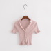 Women Ruffle Trim Crop Knit Cardigan with Short Sleeve Deep V Neck Crop Knit Tops