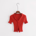 Women Ruffle Trim Crop Knit Cardigan with Short Sleeve Deep V Neck Crop Knit Tops